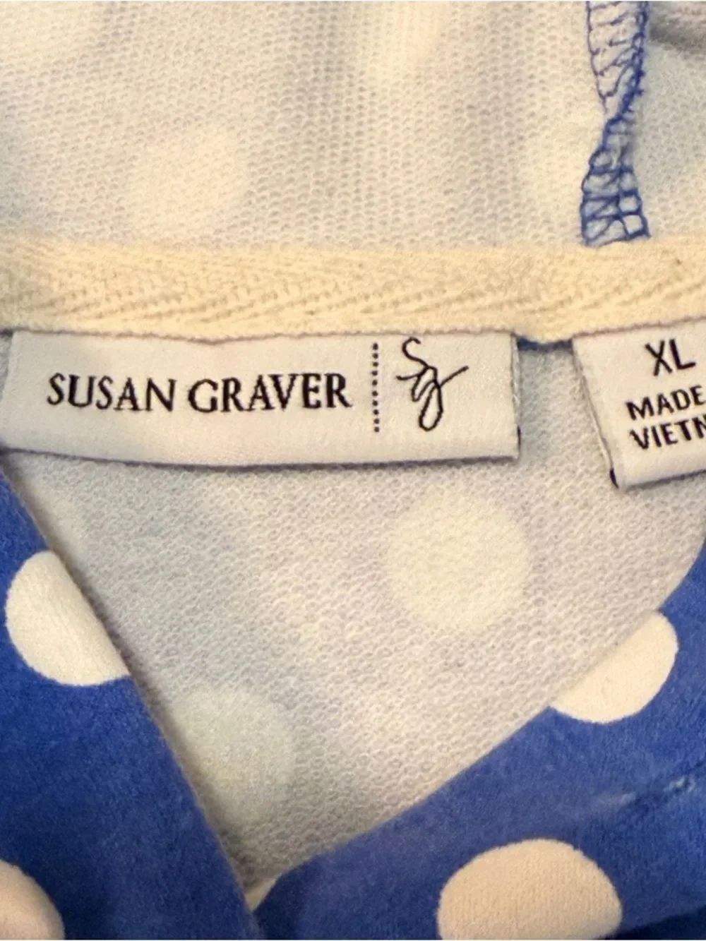 Susan Graver Blue and White Polka Dot Pull Over Top Women's XL - Picture 2 of 13